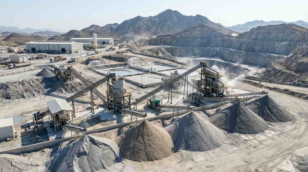 Modern sand manufacturing plant with VSI crusher producing high-quality M-sand for construction industry India